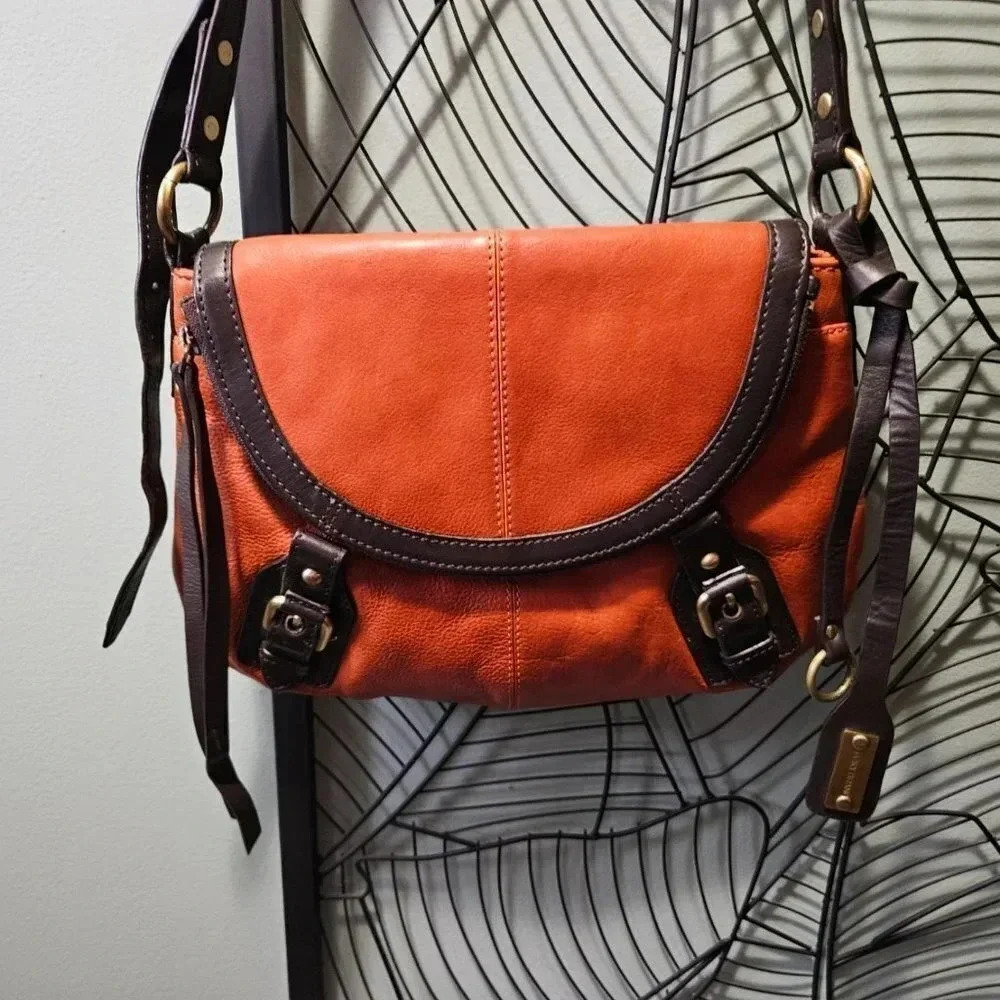 Lucky Brand | Rust and Dark Brown Leather  with Brass Hardware Crossbody Bag